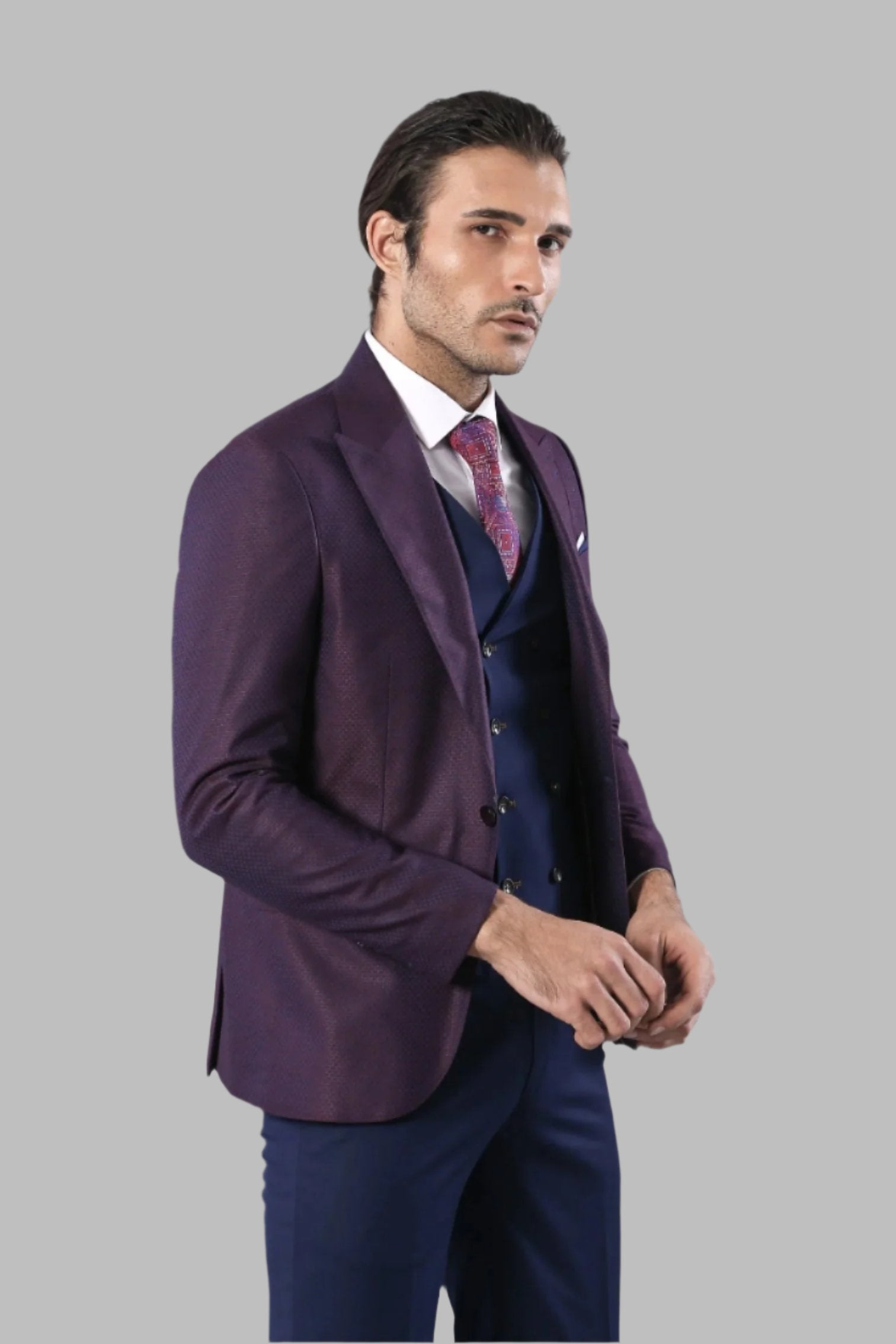 Navy suit burgundy waistcoat best sale