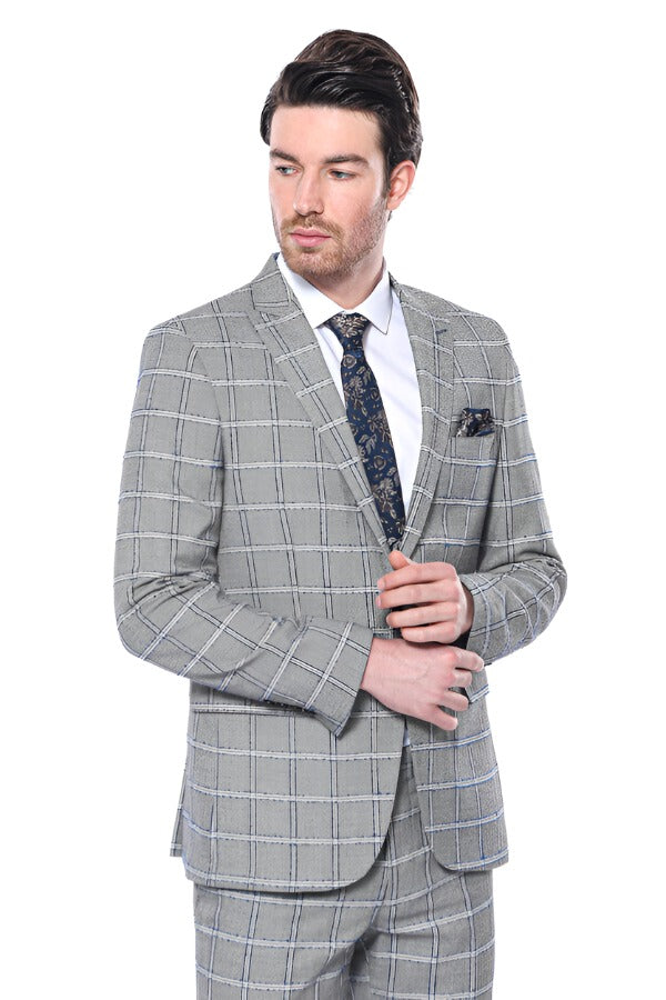 Mens check slim hot sale fit blazer