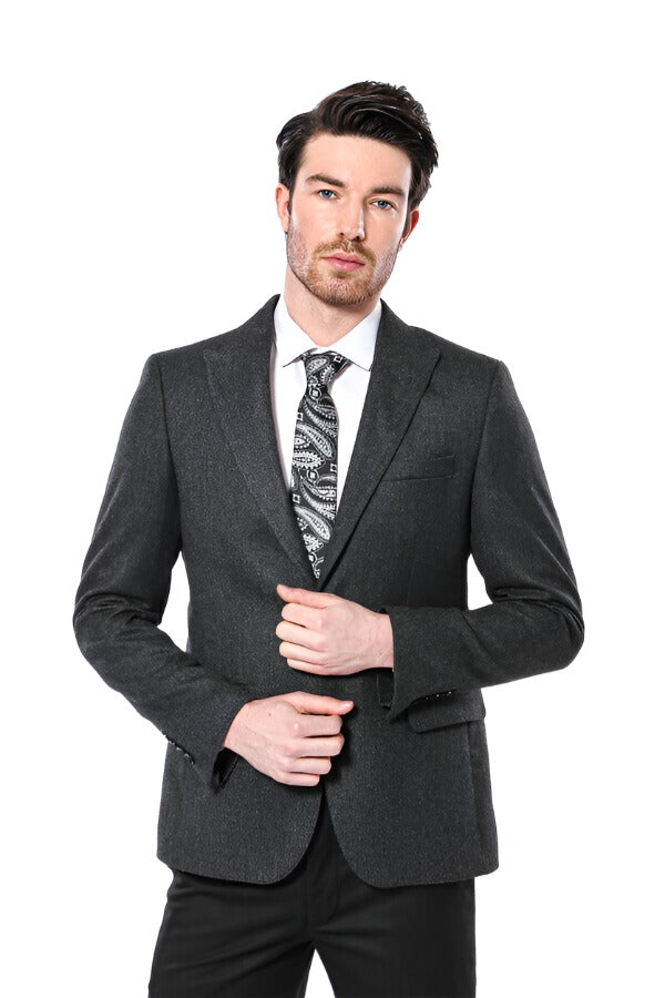 Grey blazer black lapel best sale