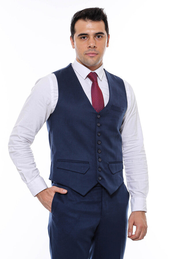 Mens blue sales vest outfit