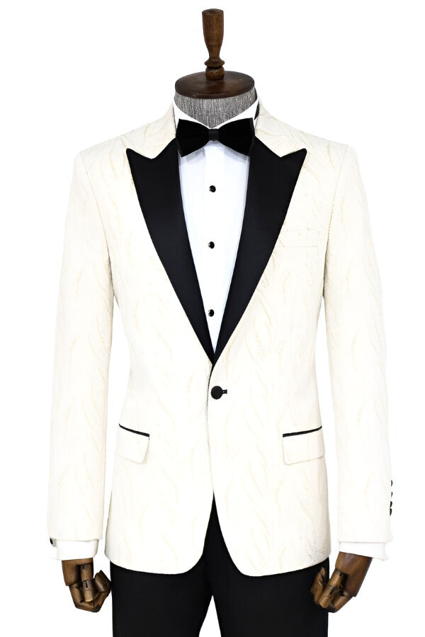 Patterned Shiny White Men Prom Blazer Wessi