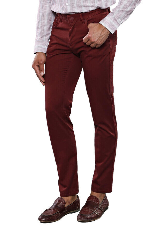 Skinny Fit Suit Pants - Burgundy - Men