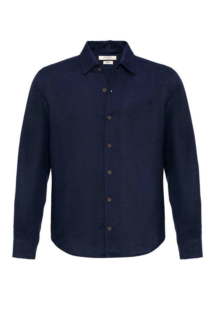 Camisa Manga Larga Hombre Azul Marino 100% Lino - Wessi