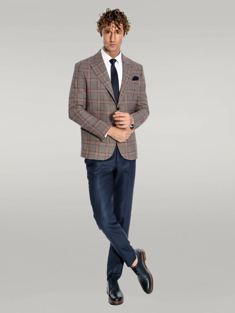 Checked Wool Navy Blue Men Blazer - Wessi