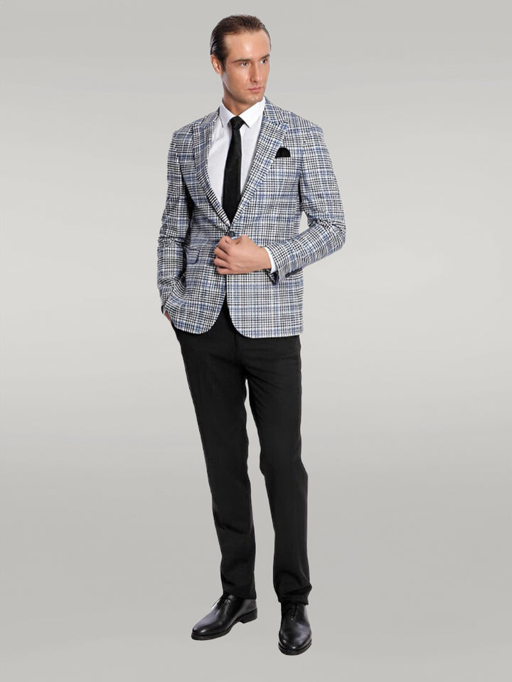 Plaid Slim-Fit Blue Black Men Blazer - Wessi