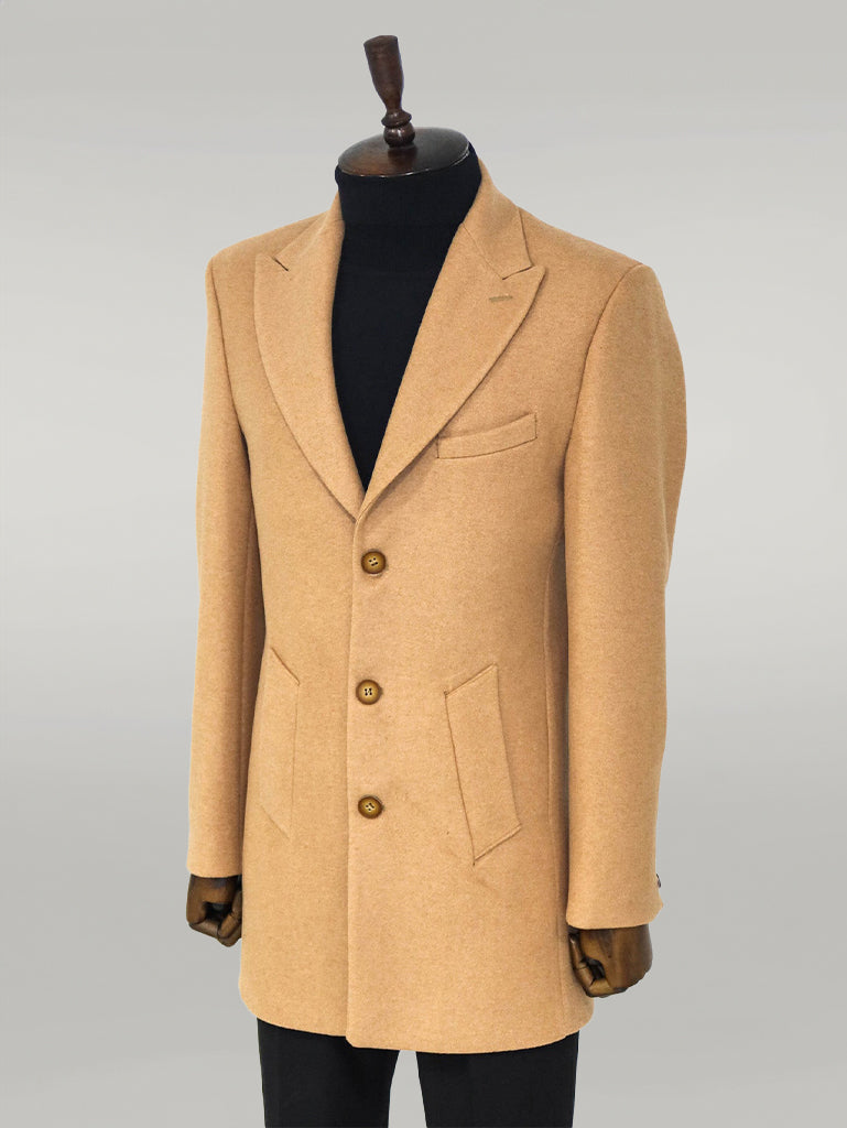 Wide Lapel Wool Cream Men Coat Wessi