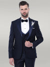 Double Breasted Satin Lapel Navy Blue Men Tuxedo - Wessi