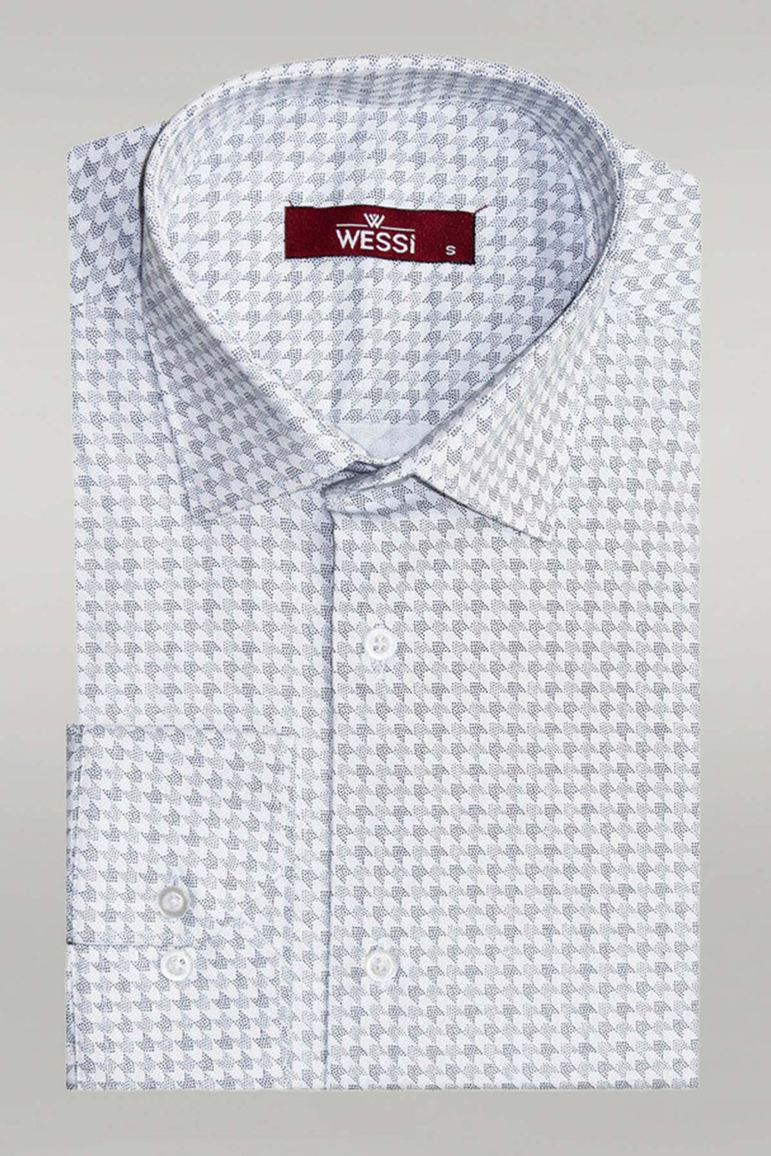 Houndstooth Pattern Slim Fit White Men Shirt - Wessi