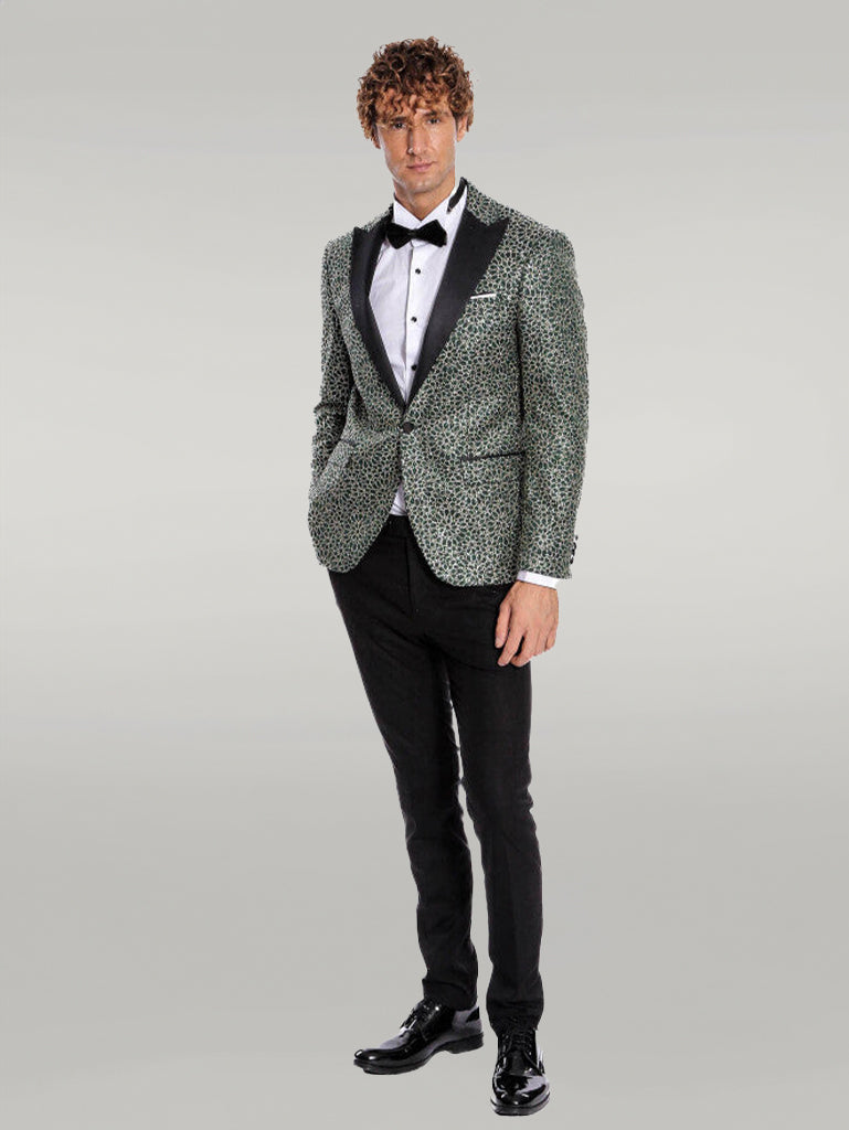 Flower Embroidered Pattern Green Men Prom Blazer - Wessi