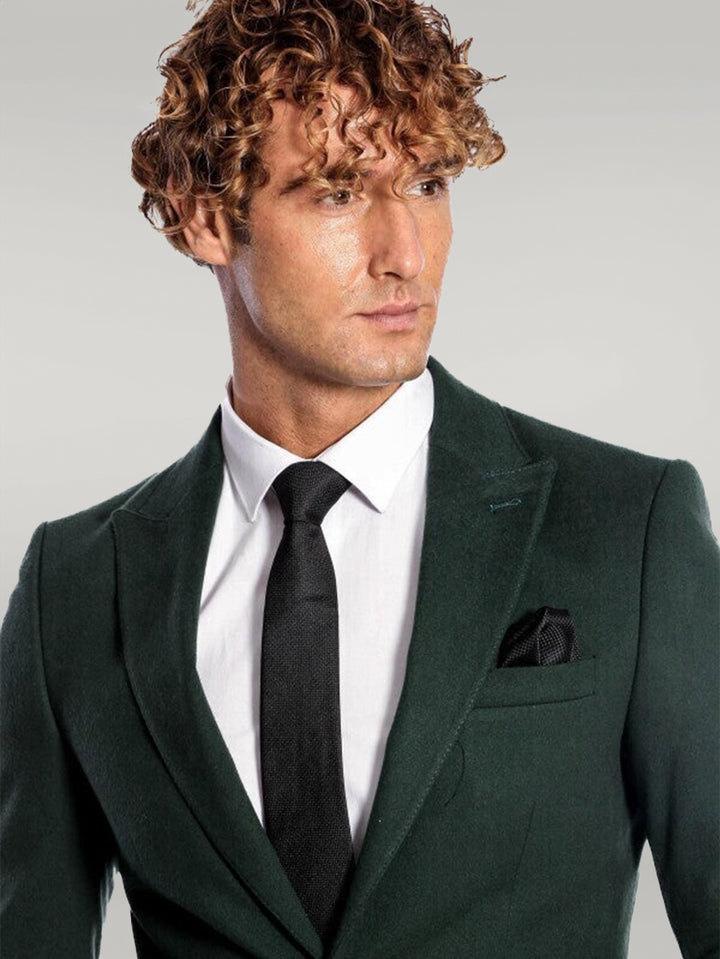 Peak Lapel Single Button Plain Green Men Blazer - Wessi