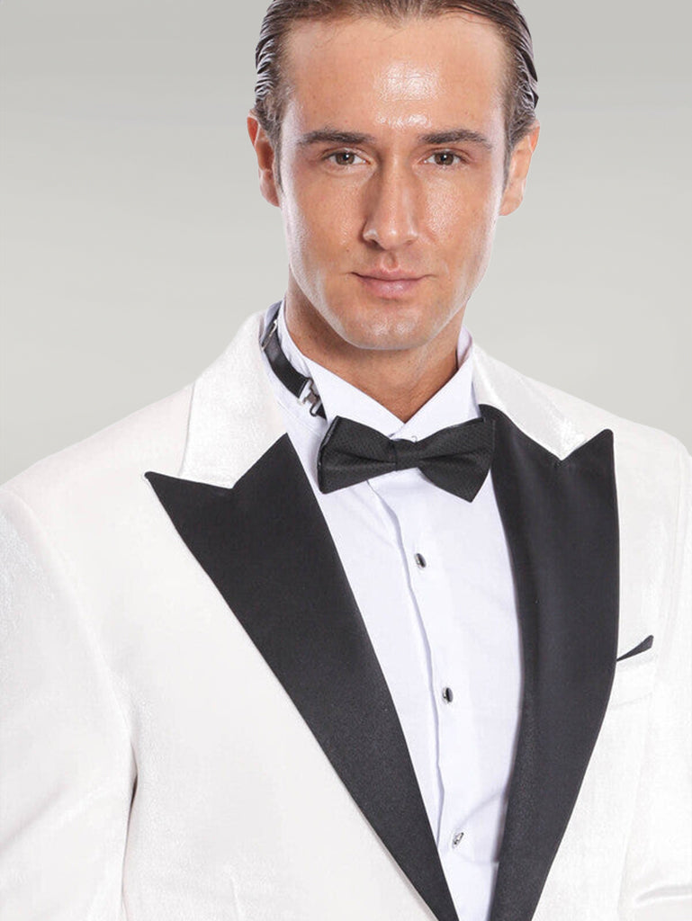 Velvet Slim Fit White Men Prom Blazer - Wessi