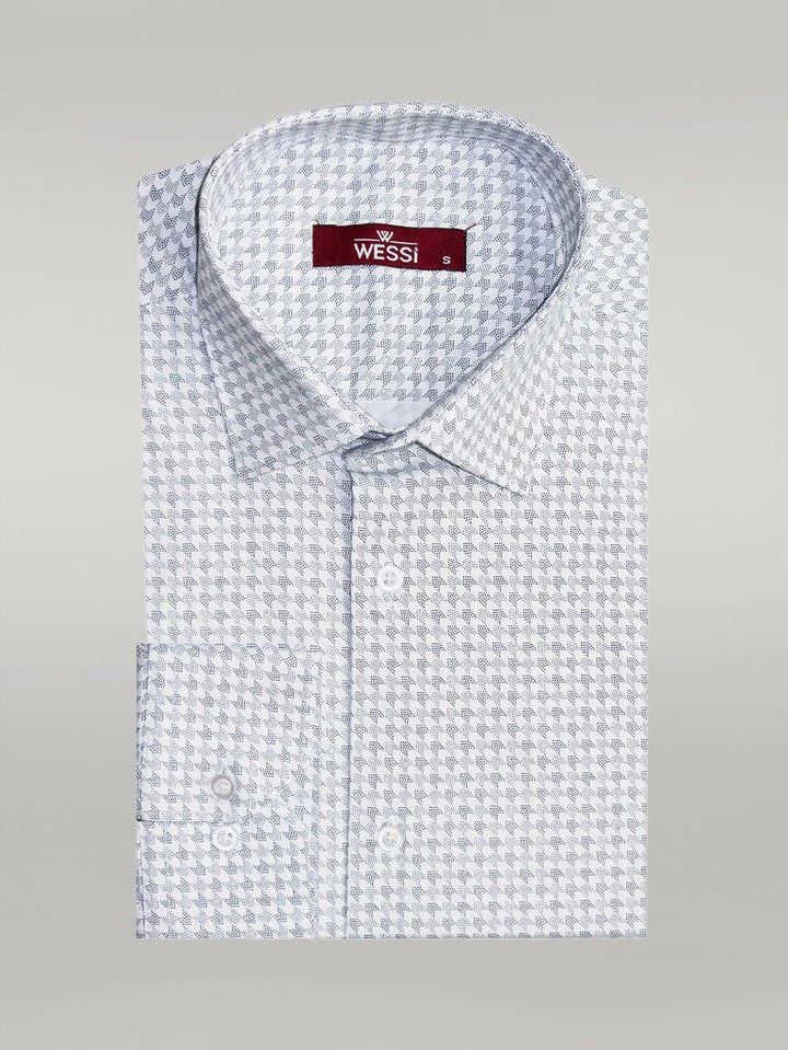 Houndstooth Pattern Slim Fit White Men Shirt - Wessi