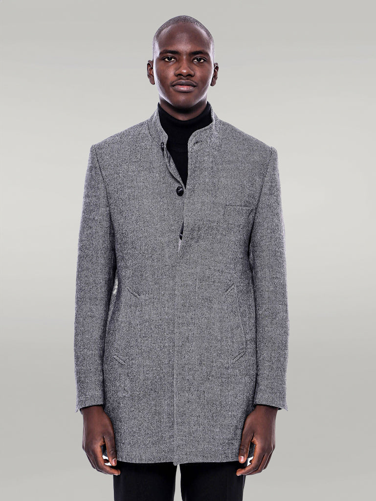 Manteau court gris à col mao - Wessi