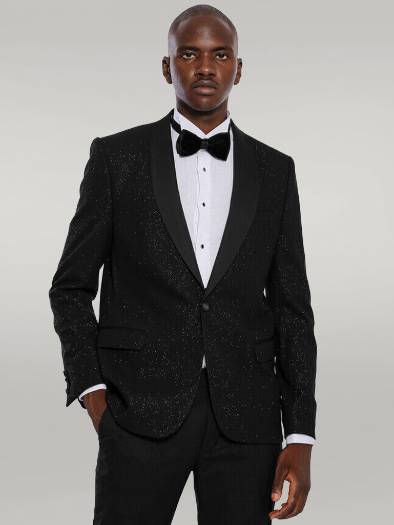 Black Shawl Lapel Sparkly Men Party Blazer - Wessi