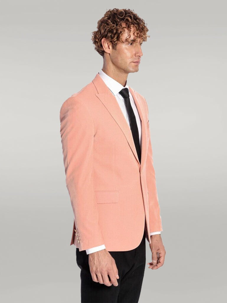 Wide Lapel Velvet Pink Men Blazer - Wessi