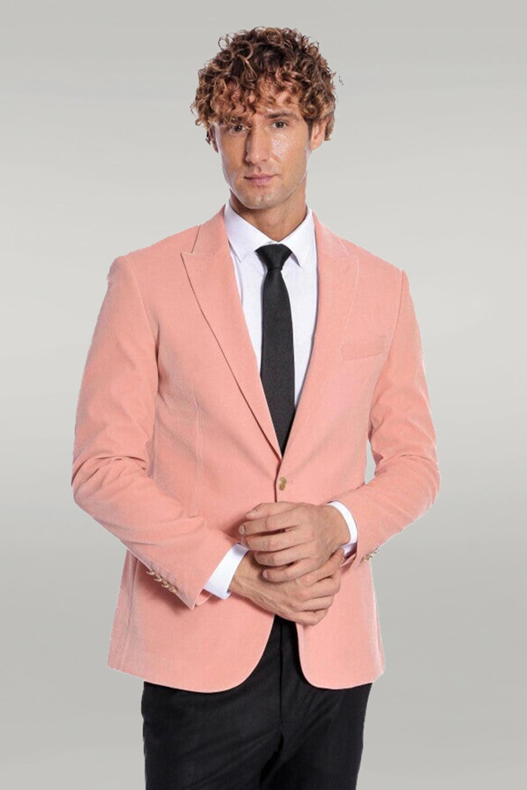 Wide Lapel Velvet Pink Men Blazer - Wessi