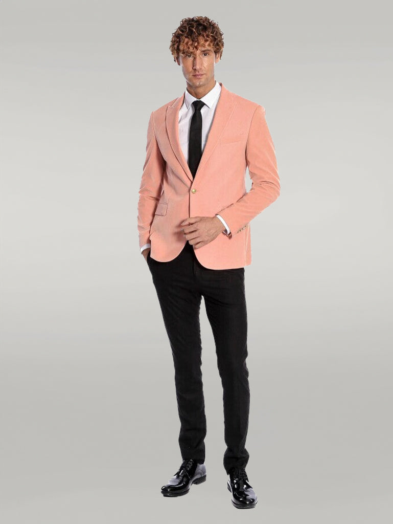 Wide Lapel Velvet Pink Men Blazer - Wessi