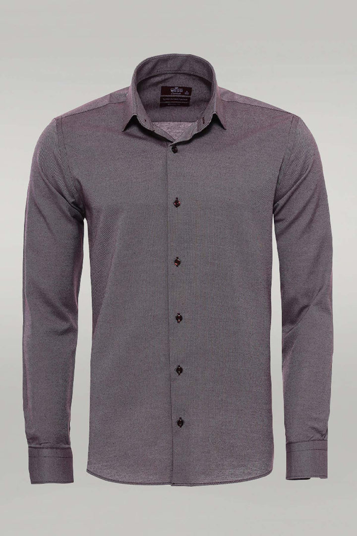 Burgundy Patterned Long Sleeves Slim-Fit Shirt - Wessi