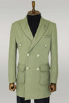 Metal Buttons Wool Cashmere Green Men Double Breasted Coat - Wessi