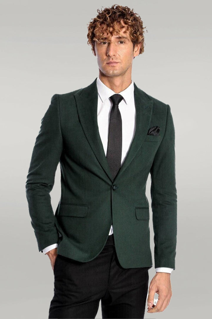 Blazer Hombre Solapa De Pico Un Botón Liso Verde - Wessi