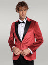 Sparkle Slim Fit Velvet Red Men Prom Blazer - Wessi