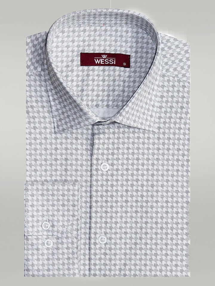 Houndstooth Pattern Slim Fit Ecru Men Shirt - Wessi