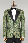 Blazer de bal pour hommes vert à revers Paisley Peak - Wessi