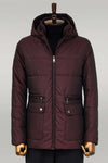 Slim Fit Hooded Burgundy Men Coat - Wessi