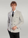 Wide Lapel Striped Double Breasted Grey Men Blazer - Wessi