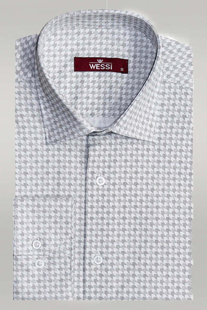 Houndstooth Pattern Slim Fit Ecru Men Shirt - Wessi