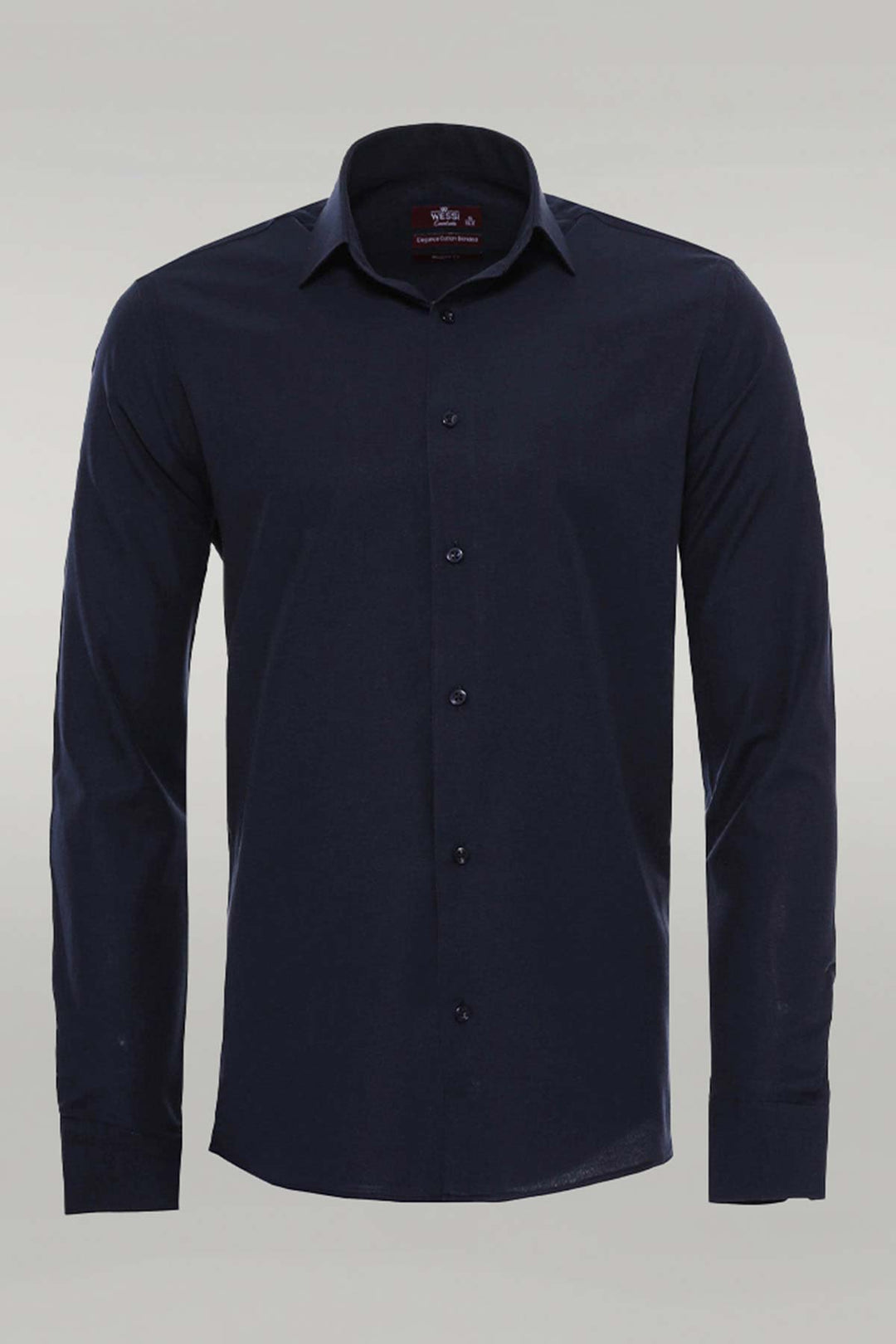 Plain Long Sleeves Regular Fit Navy Blue Men Shirt - Wessi