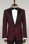 Patterned Slim Fit Burgundy Men Tuxedo Jacket - Wessi