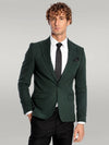 Peak Lapel Single Button Plain Green Men Blazer - Wessi