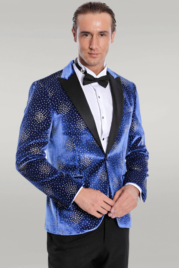 Blazer de graduación para hombre azul con solapa de pico y estampado de lunares - Wessi