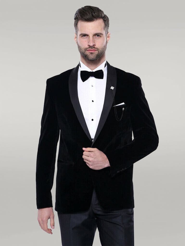 Blazer negro de terciopelo liso | wess