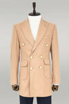 Metal Buttoned Double Breasted Cream Men Coat - Wessi