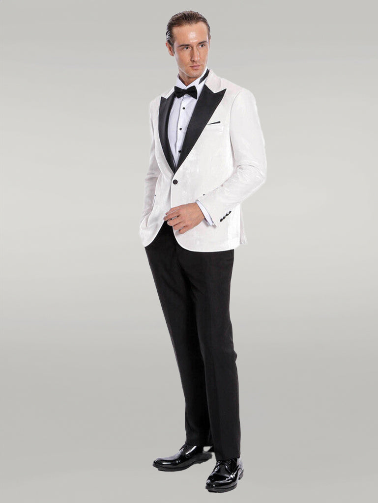 Blazer de graduación para hombre blanco de corte slim de terciopelo - Wessi