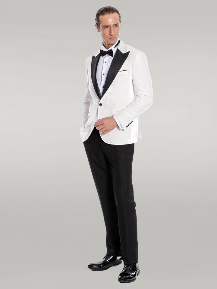 Velvet Slim Fit White Men Prom Blazer - Wessi