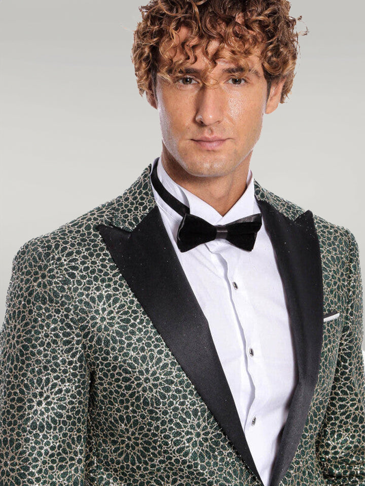 Flower Embroidered Pattern Green Men Prom Blazer - Wessi