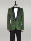 Dot Pattern Slim Fit Dark Green Men Prom Blazer - Wessi