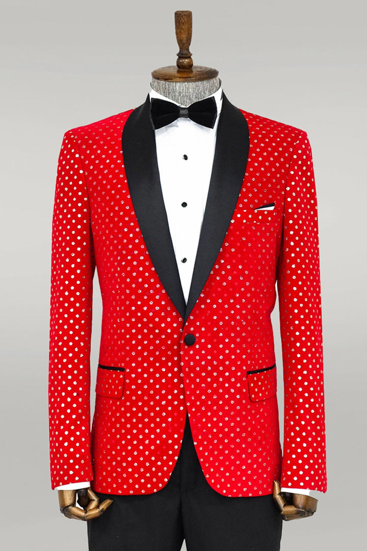 Blazer de bal homme rouge coupe slim à motifs de points - Wessi