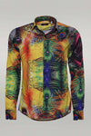 Peacock Pattern Long Sleeves Multicolor Men Shirt - Wessi