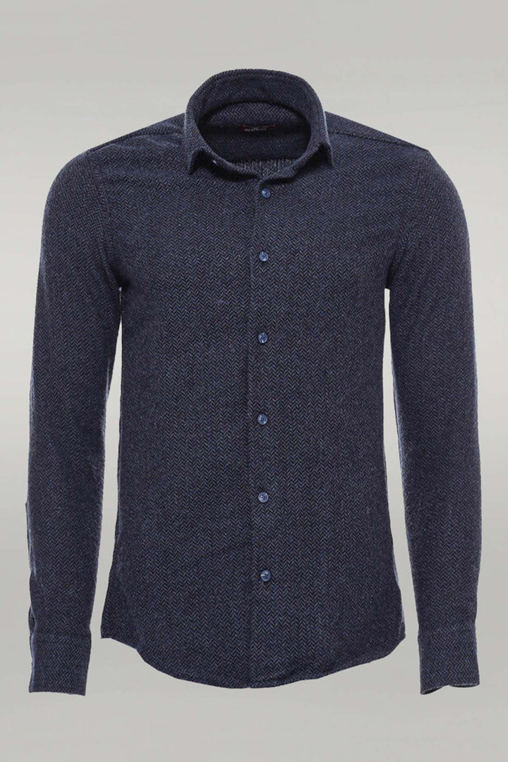 Winter Navy Blue Patterned Men's Lumberjack Shirt - Wessi