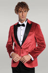 Blazer de graduación para hombre Sparkle Slim Fit de terciopelo rojo - Wessi