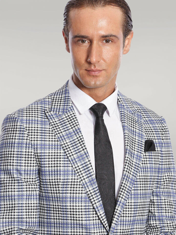 Plaid Slim-Fit Blue Black Men Blazer - Wessi