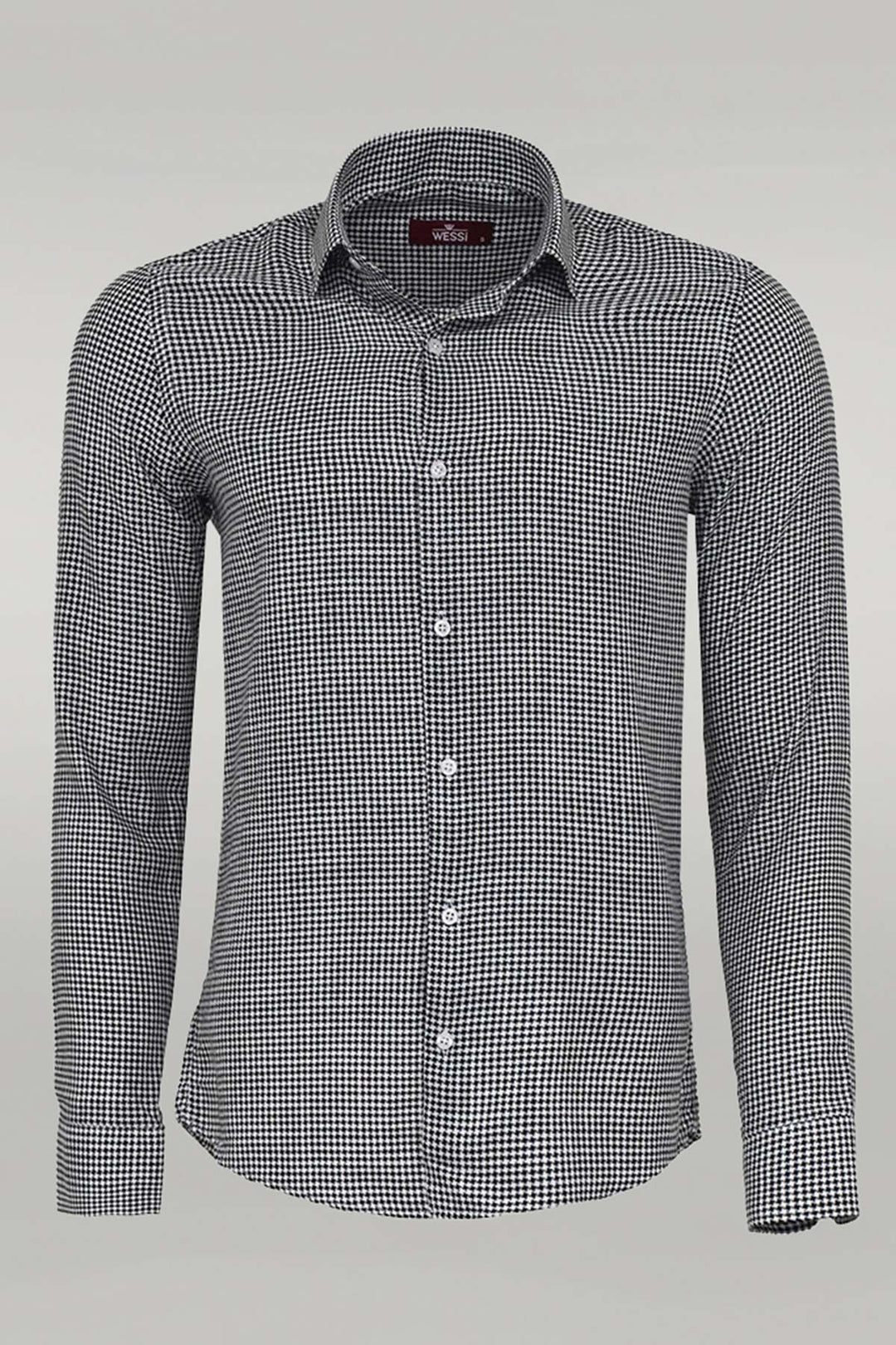 Houndstooth Pattern Black Men Shirt - Wessi