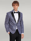 Flower Embroidered Pattern Navy Blue Men Prom Blazer - Wessi