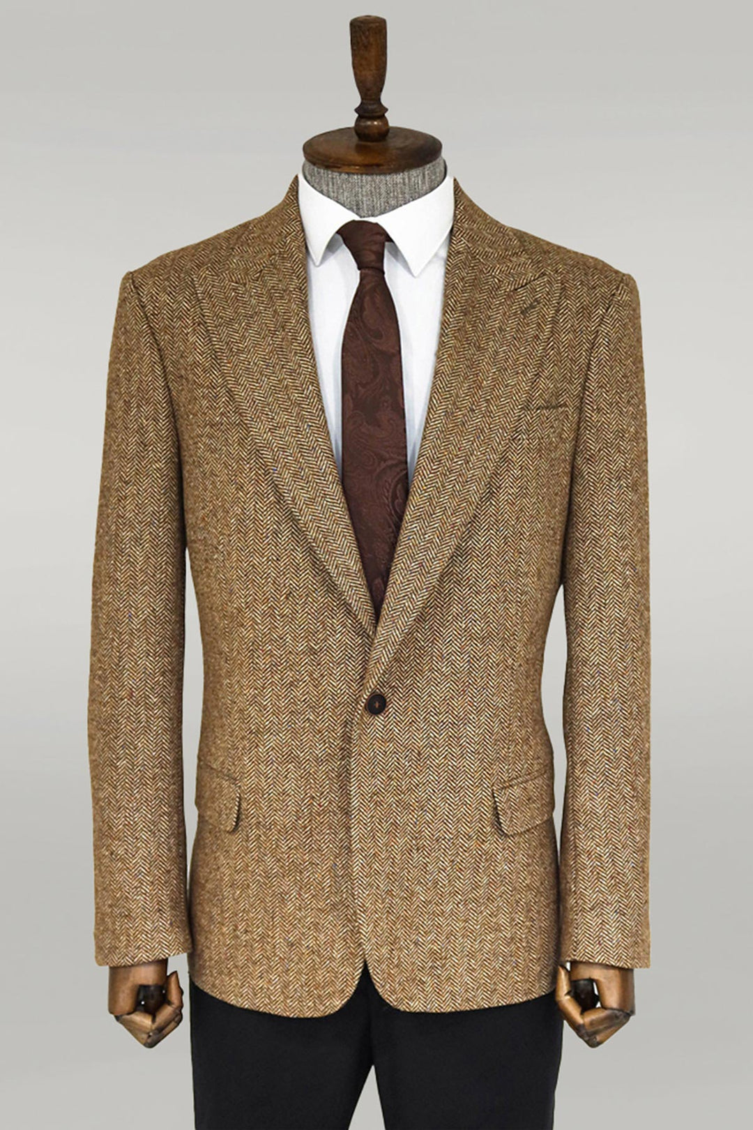 Blazer Homme Marron Clair En Laine Motif Pied-de-Poule - Wessi