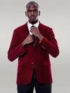 Wide Peak Lapel Velvet Burgundy Men Blazer - Wessi