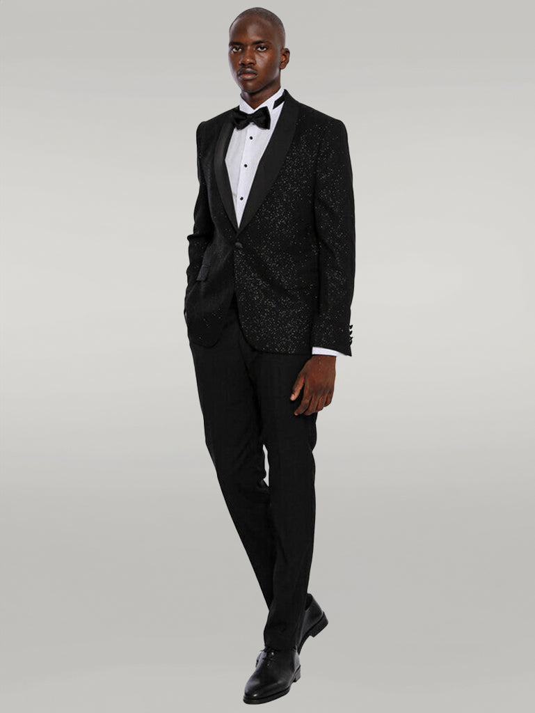 Black Shawl Lapel Sparkly Men Party Blazer - Wessi